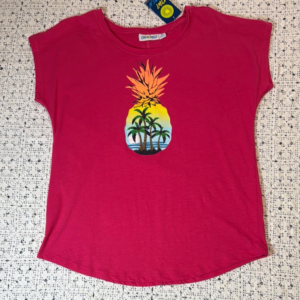 Kiwi Fresh Fuchsia and Yellow Graphic Tee Short Sleeve NWT